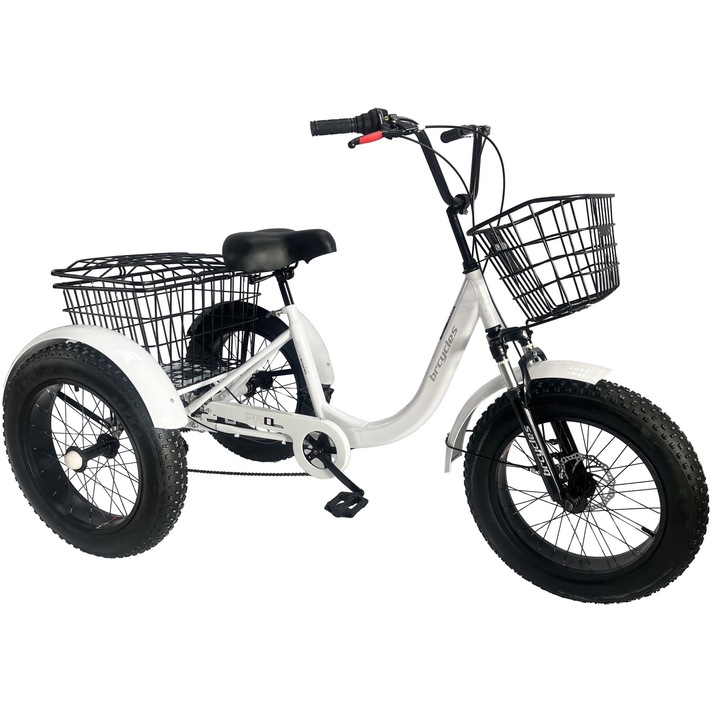 Fat Tricikli kosárral, 20 hüvelyk, Fehér