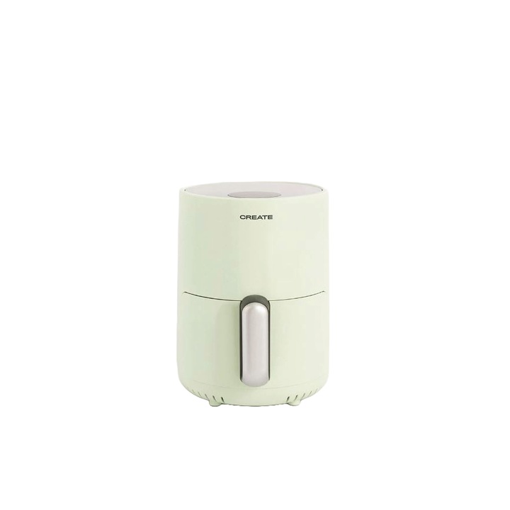 Friteuza cu aer cald CREATE, Air Fryer, capacitate 1.5 litri, temperatura reglabila 80-200°C, timer max. 60 min, panou de control touch, Shake reminder, protectie supraincalzire, cos din aluminiu fara BPA, 900 W, verde pastel