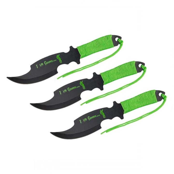 Set trei cutite de aruncare, verde, 19 cm, otel, husa inclusa