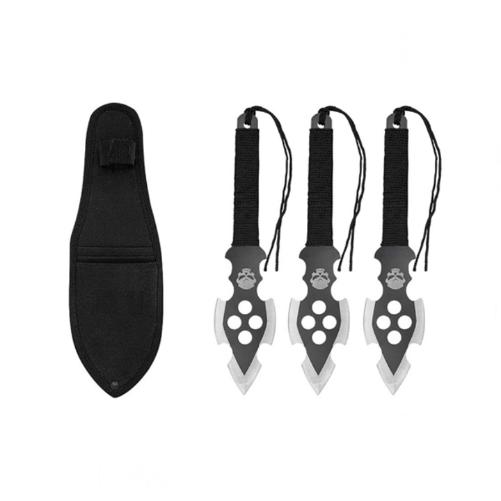 Set trei cutite de aruncare, Full Tang, 22.5 cm, otel inoxidabil, teaca inclusa