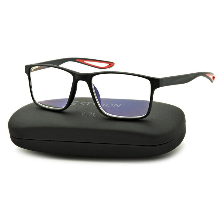 Ochelari de citit barbati, ST315, +2.0, antireflex, negru-rosu, set cu etui si stergator