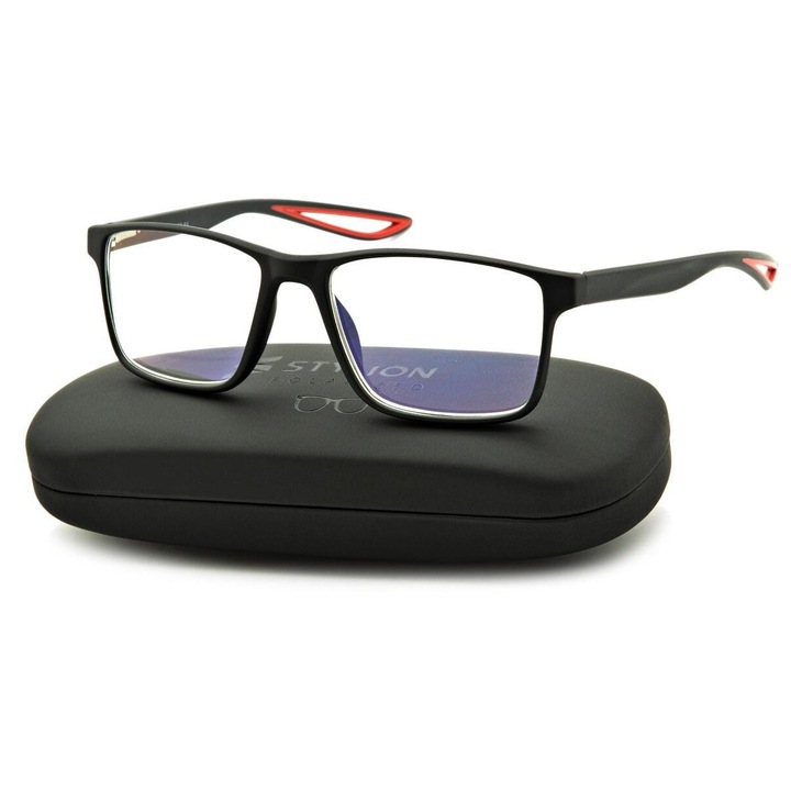 Ochelari de citit pentru barbati, ST315, +1.0, antireflex, negru-rosu, set cu etui si servetel