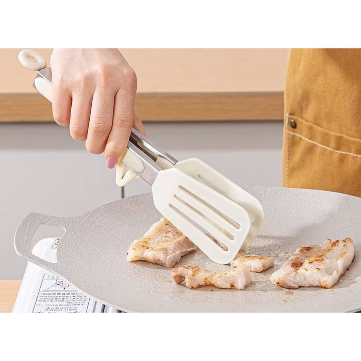 Cleste de bucatarie, Silicon/Inox, Alb/Argintiu