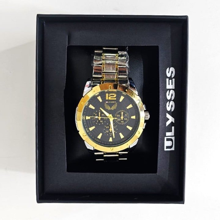 Ceas elegant barbatesc Ulysses KAPPA, cu quartz, curea metalica si cadran din otel inoxidabil, in cutie eleganta, Auriu/Argintiu, VELVE