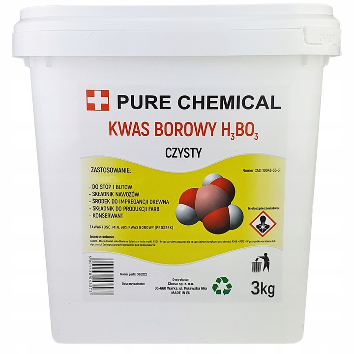 Borax Pulbere, Pure Chemical, Ambalaj Doypack, Puritate 99.9%, Formula Chimica H3Bo3, Utilizare Larga, Ingrasamant Eficient, Numar Cas 10043-35-3, Numar Ec 233-139-2, 3 kg