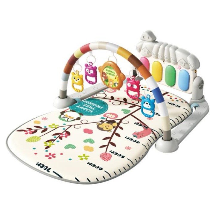 Salteluta si Centru de Activitati BambinoGym™ Pian Multifunctional, Muzica si Lumini, Arcada cu Jucarii, Perna Moale si Lavabila, Elemente Detasabile, White