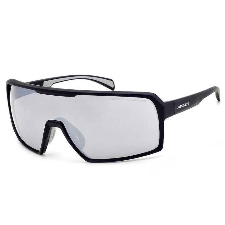Ochelari de soare Arctica S-332, sportivi, negri mat, lentile argintii lustrui, dimensiuni 13.8x5.4cm