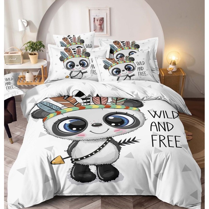 Lenjerie de pat dublu, imprimeu 3D, 6 piese, 2 persoane, Finet, cearceaf de pat 230x240cm, cearceaf de pilota 200x220cm, 2fete de perna 50x70cm, 2fete de perna 70x70cm, Multicolor, j1