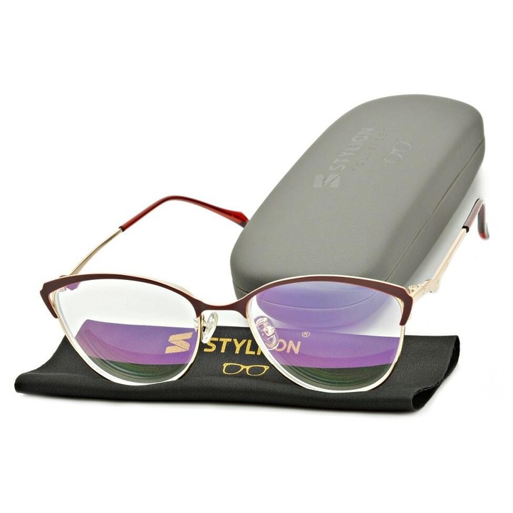 Ochelari de vedere, Stylion, model ST317AR, +2.50 dioptrii, auriu si visiniu, set cu etui si servetel