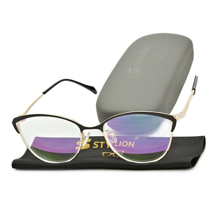 Ochelari de vedere, Stylion, model ST317BR, +1.00 dioptrii, culoare aurie + neagra, set cu etui si stergator
