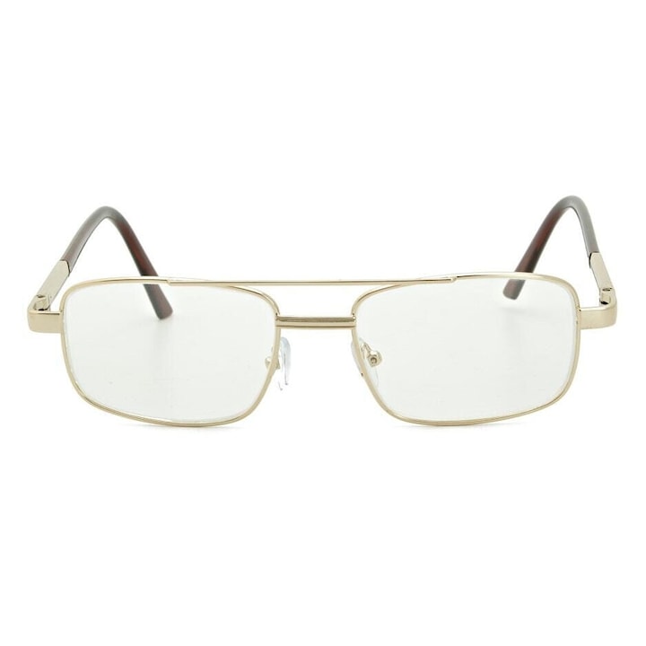 Ochelari de vedere pentru barbati, Stylion, model ST324A, -2.00 dioptrii, metalici, aurii cu terminatii maro, set cu etui si stergator.