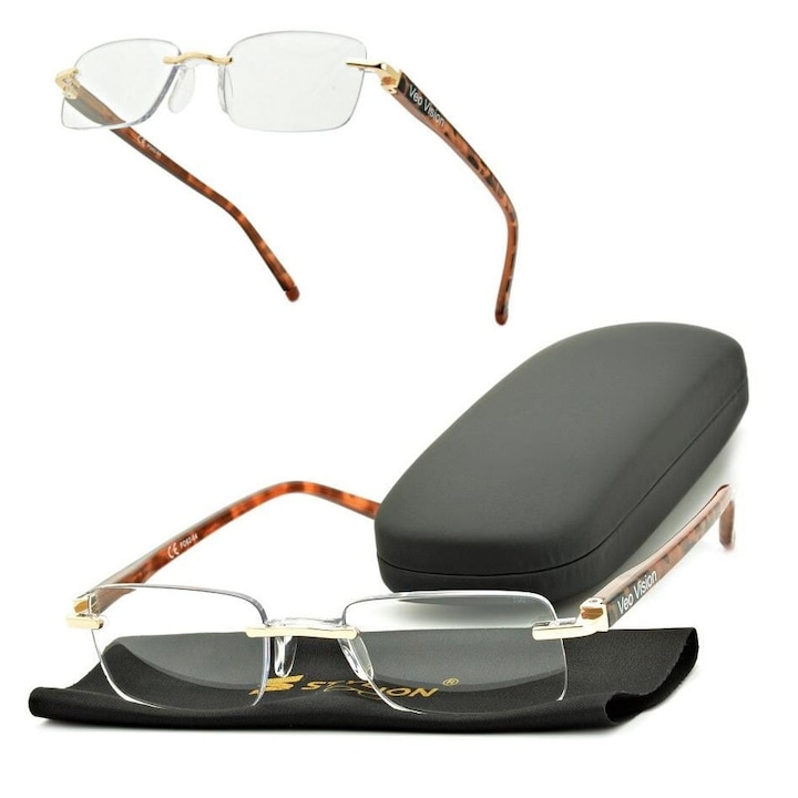 Ochelari de vedere, Stylion, model ST323A, +1.50 dioptrii, pantera + auriu, set cu etui si stergator