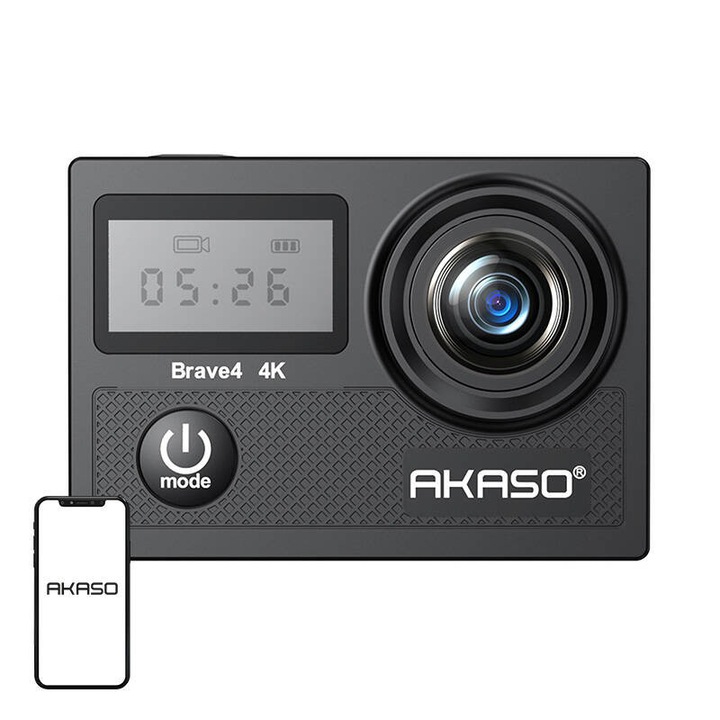 Camera de actiune Akaso Brave 4, 4K24FPS, 20MP, 2x 1050mAh