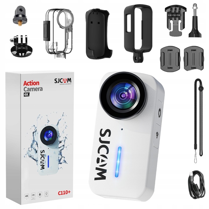 Camera sport SJCAM C110 Plus, 4K, stabilizare Gyro, alb, 59x41x29mm