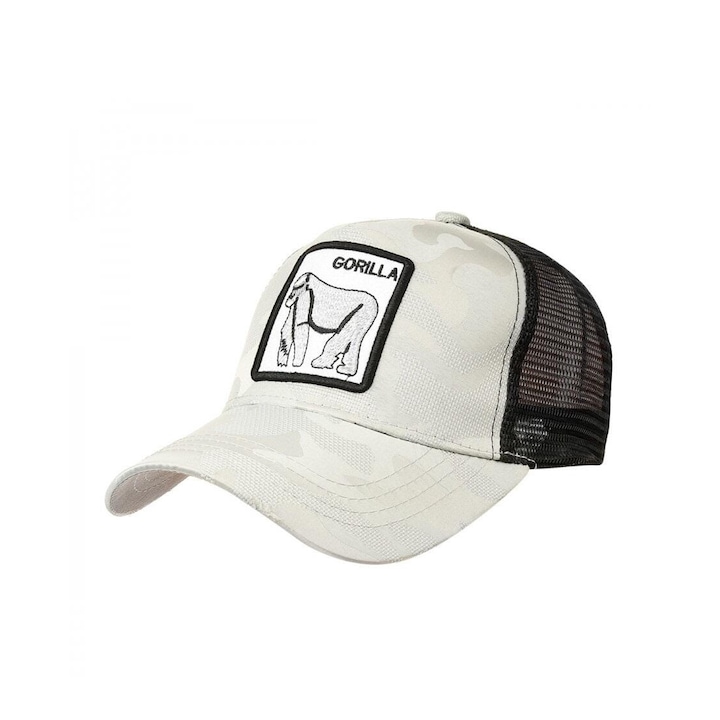 Sapca Unisex Stylion GORILLA din Bumbac Organic, Alb/Negru – Palarie Baseball Ajustabila pentru Barbati si Femei, Design Modern, Confort Sporit, Protectie Solara, Ideala Sport, Casual, Moda Urbana, Accesorii de Vara Elegante si Rezistente