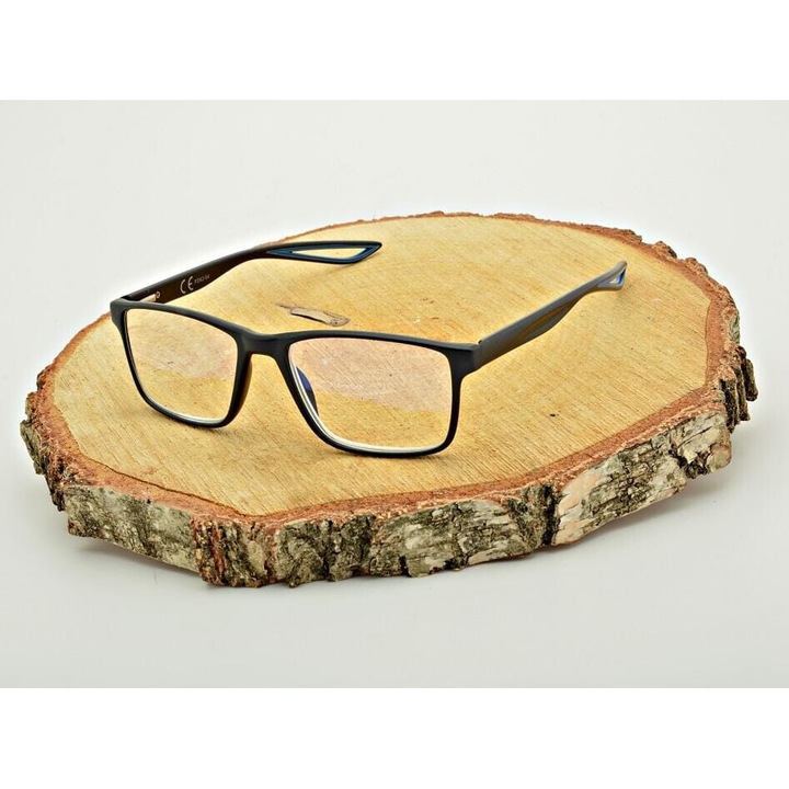 Set ochelari de vedere cu toc si servetel Stylion, +2.75 dioptrii, cu filtru Blue Light, negru