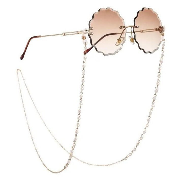 Snur pentru ochelari, Stylion, 74cm, Design elegant, Alb/Auriu