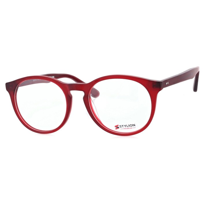 Rame ochelari STAC-42D unisex, din acetat rezistent si flexibil, stil oval lenonki, culoare visiniu mat, cu lentile transparente, protectie UV400, ideale pentru prescriptie, set complet cu etui, husa si servetel, dimensiuni 12.8x4.7cm