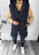 Vesta pentru barbati, groasa, de iarna, lunga, cu gluga, slim fit, 1100, bleumarin, L INTL