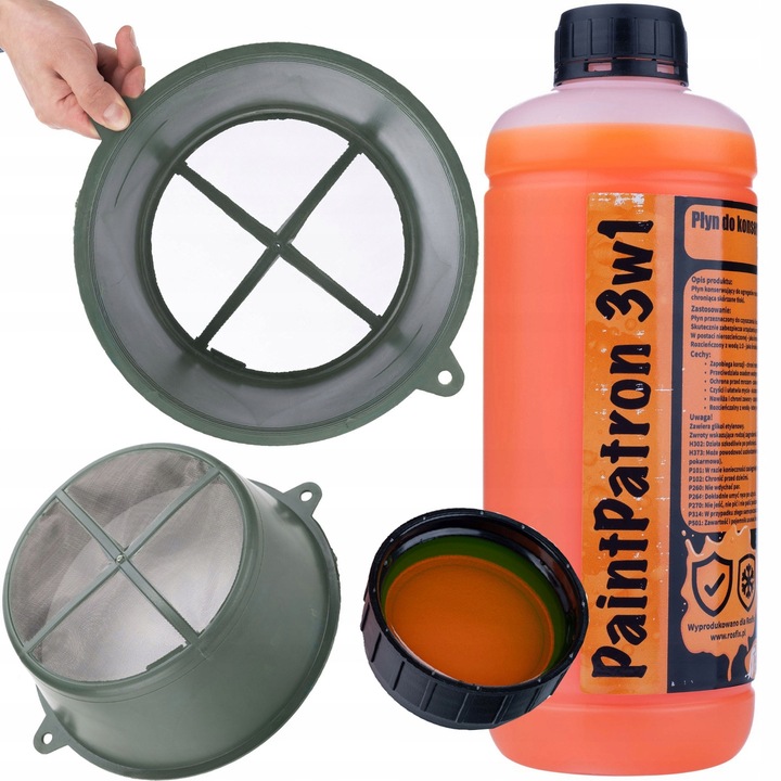 Течност за поддръжка и почистване на бояджийски модул Rosfix PaintPatron 3в1 1L + Черно сито за прецеждане на боя