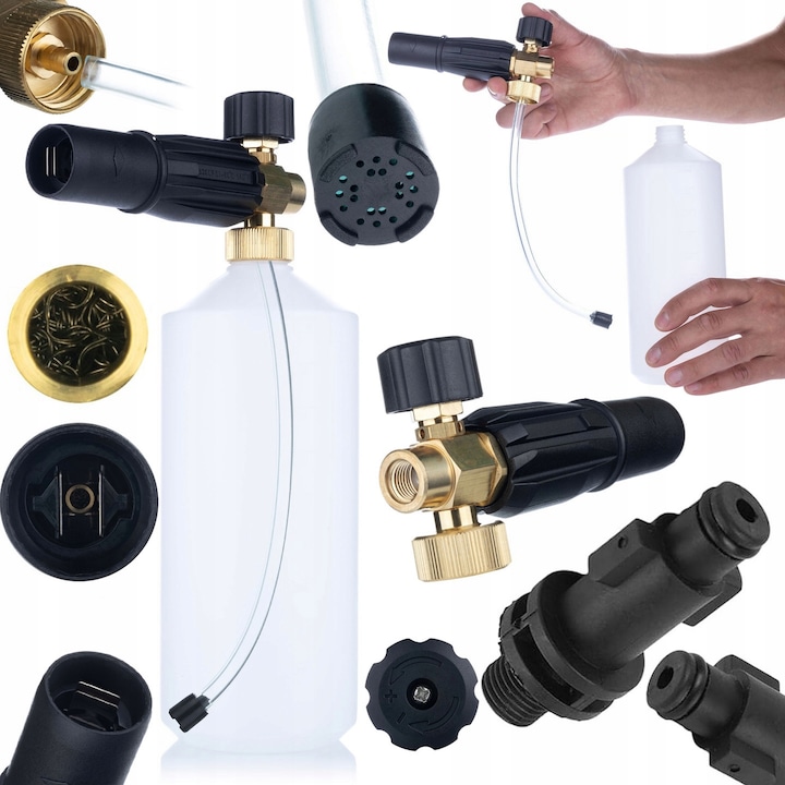 Rosfix S0401 1000 ml-es habpisztoly nagynyomású mosóhoz G1/4F, fúvóka 1,23mm + Adapter Bosch nagynyomású mosóhoz - régi típus G1/4"M-hez (műanyag)