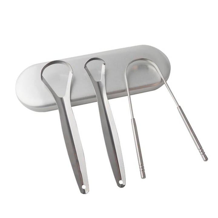 Nyelvokefe, tisztítókészlet, fém, ergonomikus kialakítású, 3 db