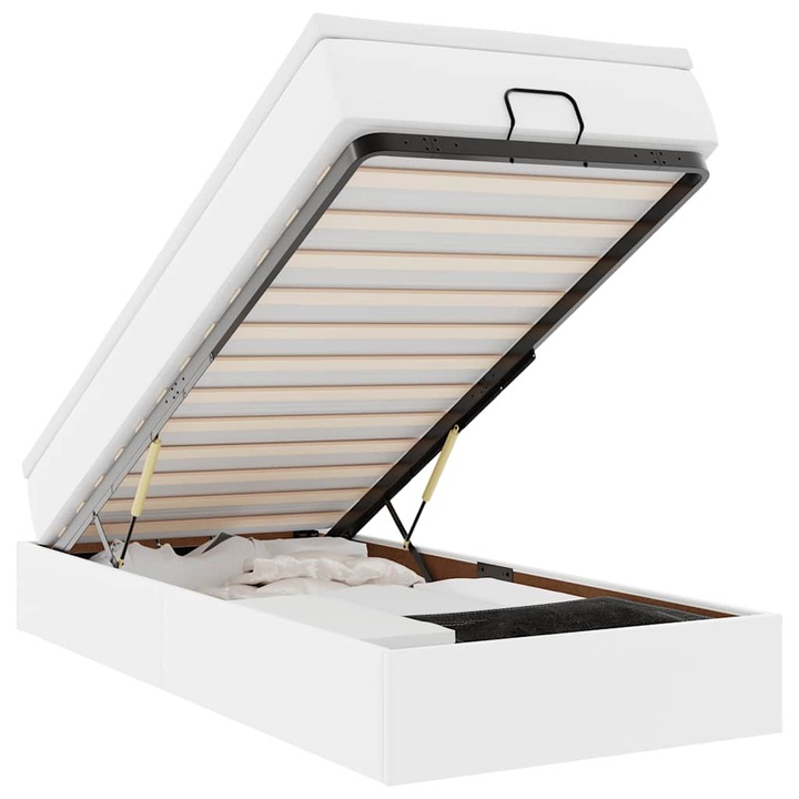 Cadru de pat vidaXL, otoman cu saltea alb 100x200cm piele artificiala, 37.26 kg