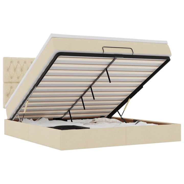 Cadru de pat otoman cu saltea vidaXL, crem, 180x200cm, stofa, 67.79 Kg 3313263