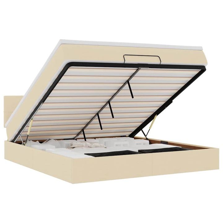 Cadru de pat otoman cu saltea vidaXL, crem, 180x200cm, stofa, 67.24 Kg 3311482
