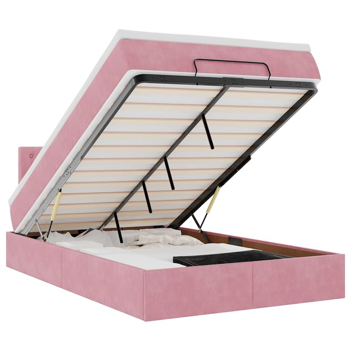 Cadru de pat vidaXL, otoman cu saltea roz 120x190 cm catifea, 49.01 kg