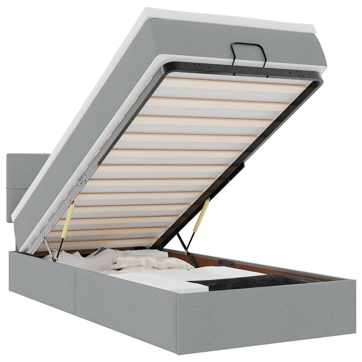 Cadru de pat otoman cu saltea vidaXL, tesatura, Gri deschis, 90x190cm, 38.98 Kg 3311421