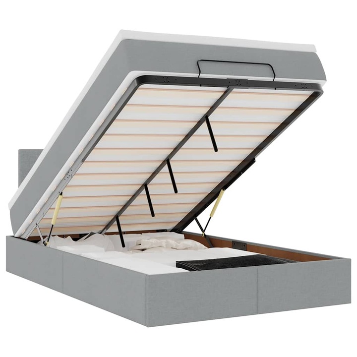 Pat otoman vidaXL, cu saltea tesatura gri deschis 120x200 cm, 50.69 kg