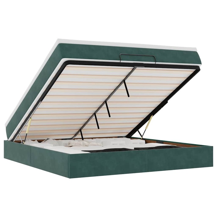 VidaXL Ottomán ágykeret matraccal sötétzöld 160x200cm bársony 56.68 kg