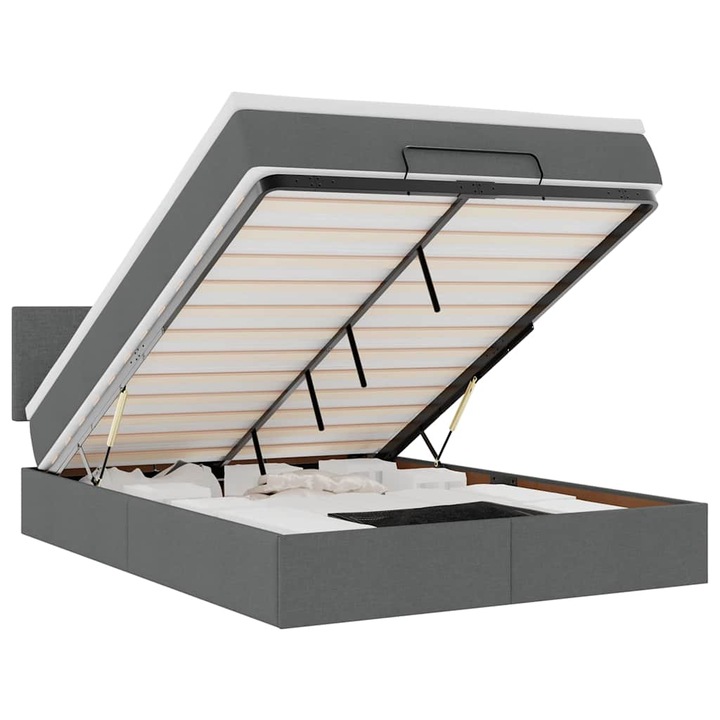 Cadru pat otoman cu saltea vidaXL, tesatura, gri inchis, 140x200 cm, 57.34 Kg 3311381