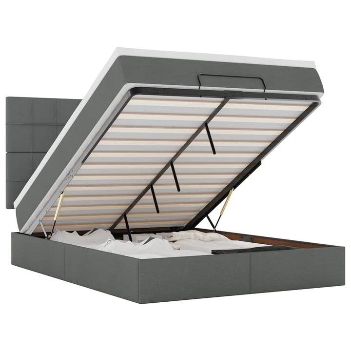 Cadru pat otoman vidaXL, cu saltea tesatura gri inchis 140x200 cm, 57.62 kg