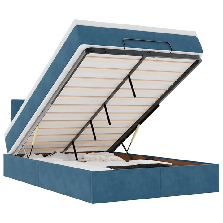 Cadru de pat otoman cu saltea vidaXL, Albastru inchis, 120x200cm, catifea, 52.15 Kg 3311769