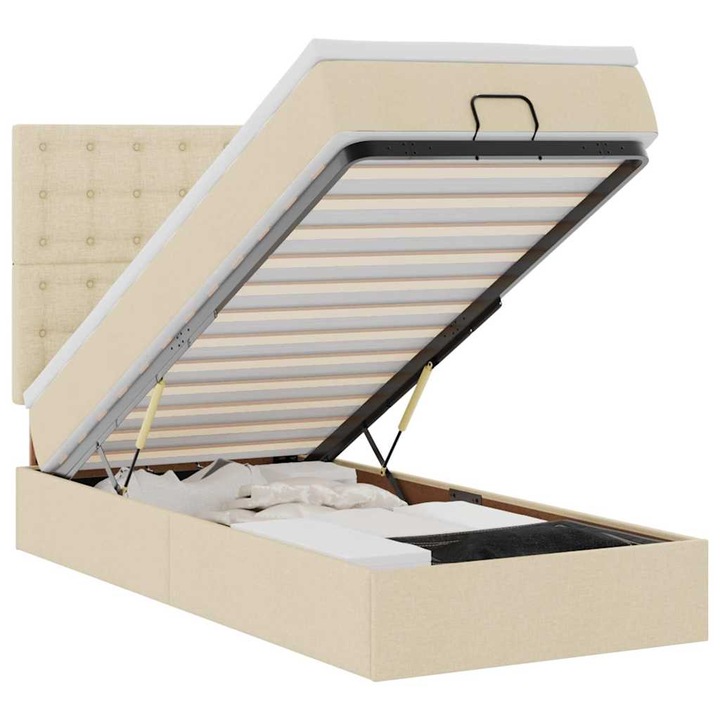Cadru de pat vidaXL, otoman cu saltea crem 100x200cm stofa, 46.32 kg