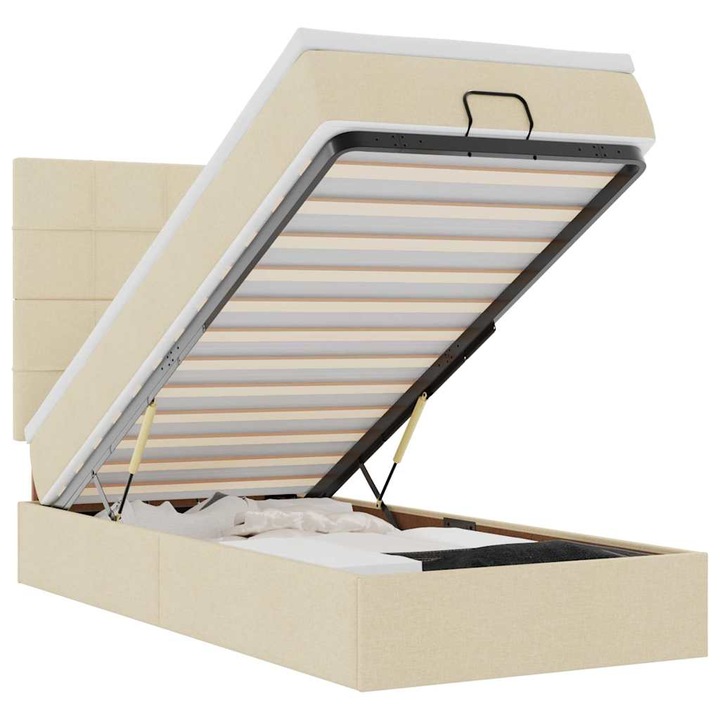 Cadru de pat otoman cu saltea vidaXL, crem, 90x200cm, stofa, 43.82 Kg 3313980