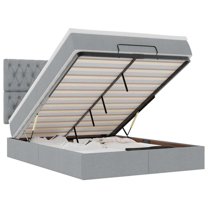 Cadru pat otoman cu saltea vidaXL, tesatura, Gri deschis, 140x200cm, 57.97 Kg 3314093