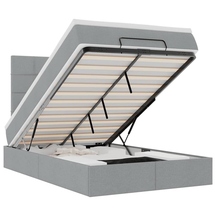 Cadru de pat otoman cu saltea vidaXL, tesatura, Gri deschis, 120x190 cm, 53.7 Kg 3313140