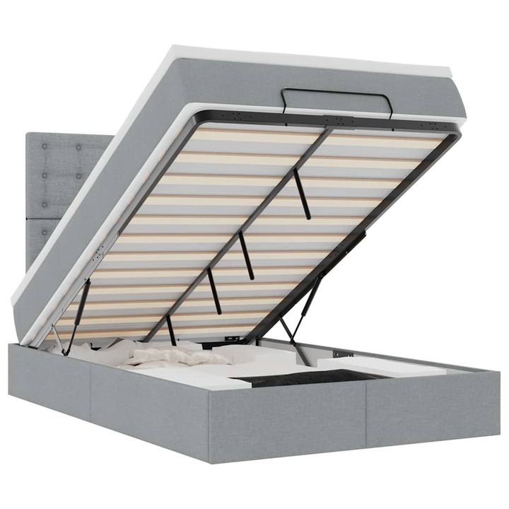 Cadru de pat otoman cu saltea vidaXL, tesatura, Gri deschis, 120x200cm, 55.29 Kg 3314162