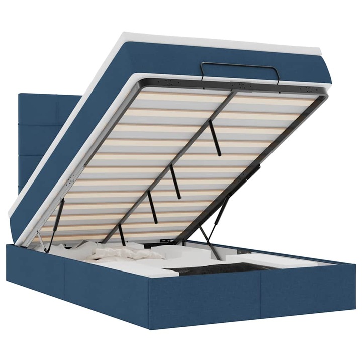 Cadru de pat otoman cu saltea vidaXL, 120x190 cm, tesatura, albastra, 53.65 Kg 3313146