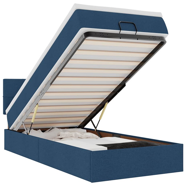 Cadru de pat otoman cu saltea vidaXL, tesatura, albastra, 80x200cm, 36.31 Kg 3311420
