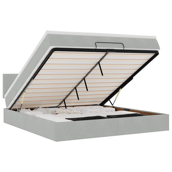 Cadru de pat otoman cu saltea vidaXL, Gri deschis, 180x200cm, catifea, 66.1 Kg 3311717