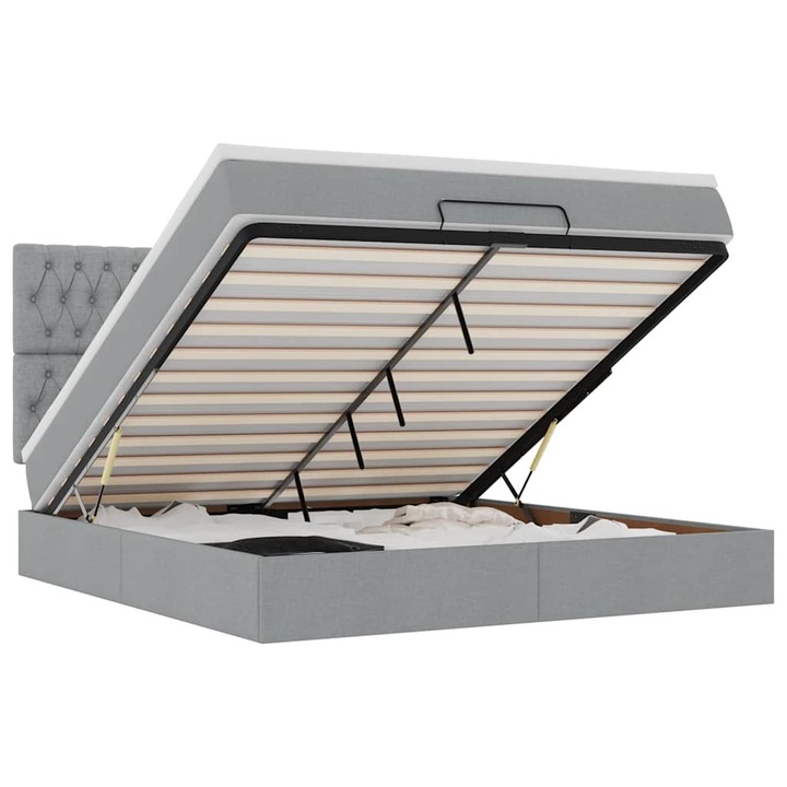 VidaXL Ottomán ágykeret matraccal világosszürke 160x200cm szövet 55.29 kg