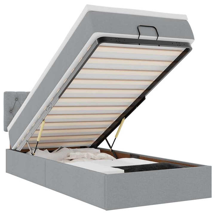 Cadru de pat otoman cu saltea vidaXL, tesatura, Gri deschis, 90x190cm, 39.18 Kg 3311504