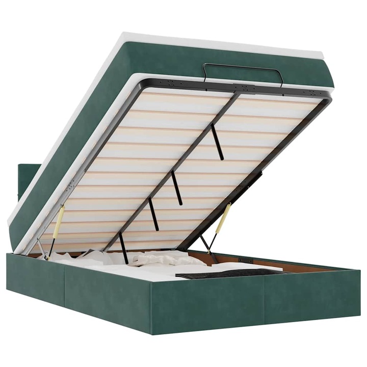 Pat otoman cu saltea si LED-uri vidaXL, verde inchis 120x190cm catifea 3312611