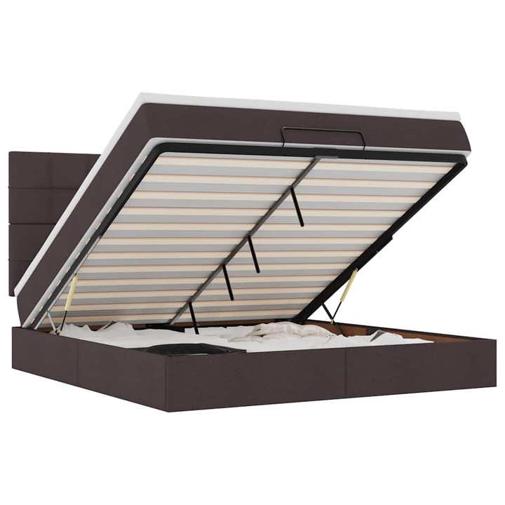 vidaXL Oszmán ágykeret matraccal sötétbarna 160x200cm szövet 3313171