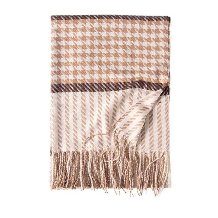 Esarfa de iarna pentru femei, tartan, 180x65cm, cu franjuri, multicolor