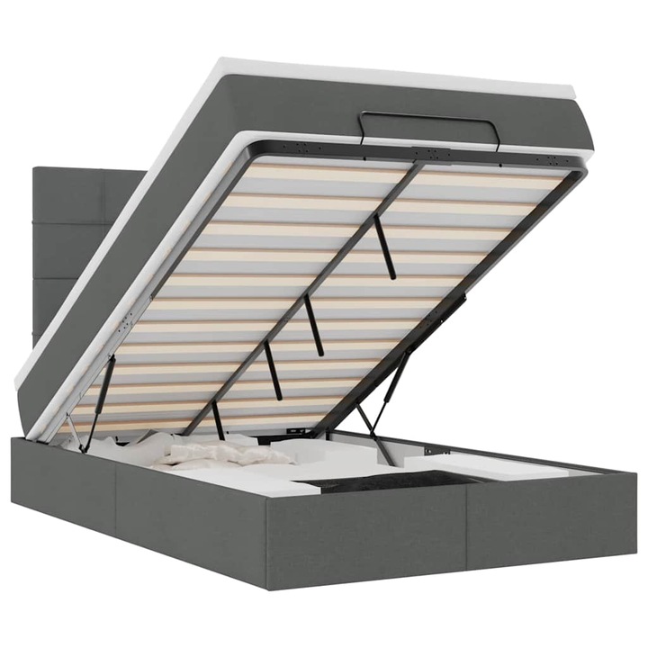 Cadru pat otoman vidaXL, cu saltea tesatura gri inchis 120x200 cm, 55.89 kg